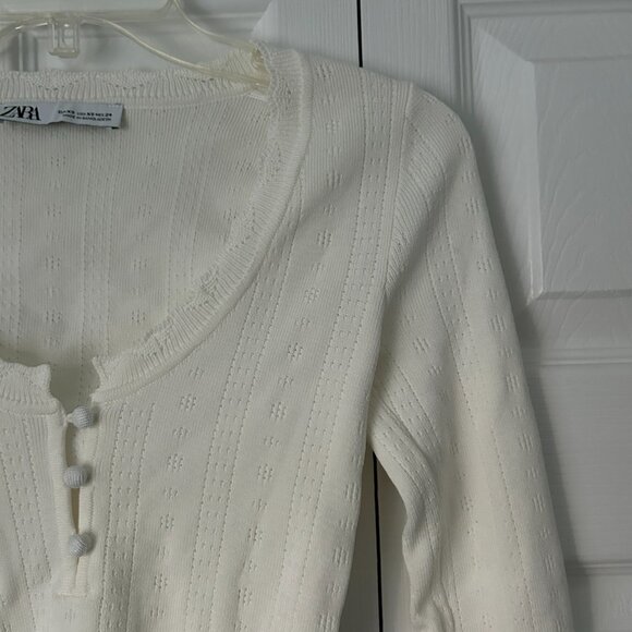 Zara White Pointelle Long Sleeve Top - Picture 4 of 8